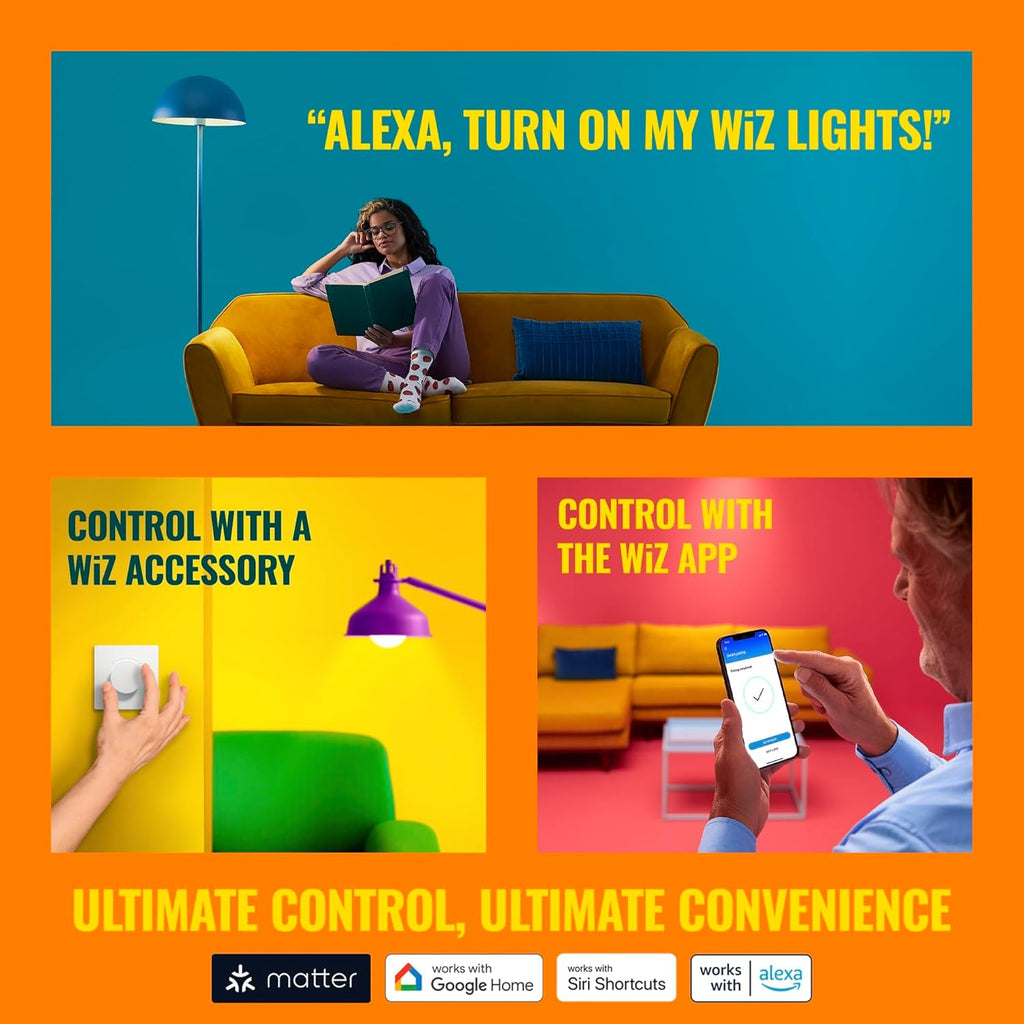WiZ Connected Color ST19 Filament LED Smart Bulb - Pack of 6-300 Lumen - E26 - Indoor - Wi-Fi Enabled - Voice/App Control - Motion Activation - Matter Compatible
