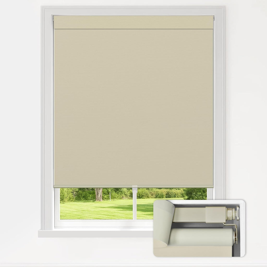 LazBlinds No Drill Blinds for Indoor Windows, Blackout Roller Shades, Cordless Window Blackout Blinds, Thermal Insulated Fabric UV Protection for Home and Office, 34.5" W x 72" H, Beige