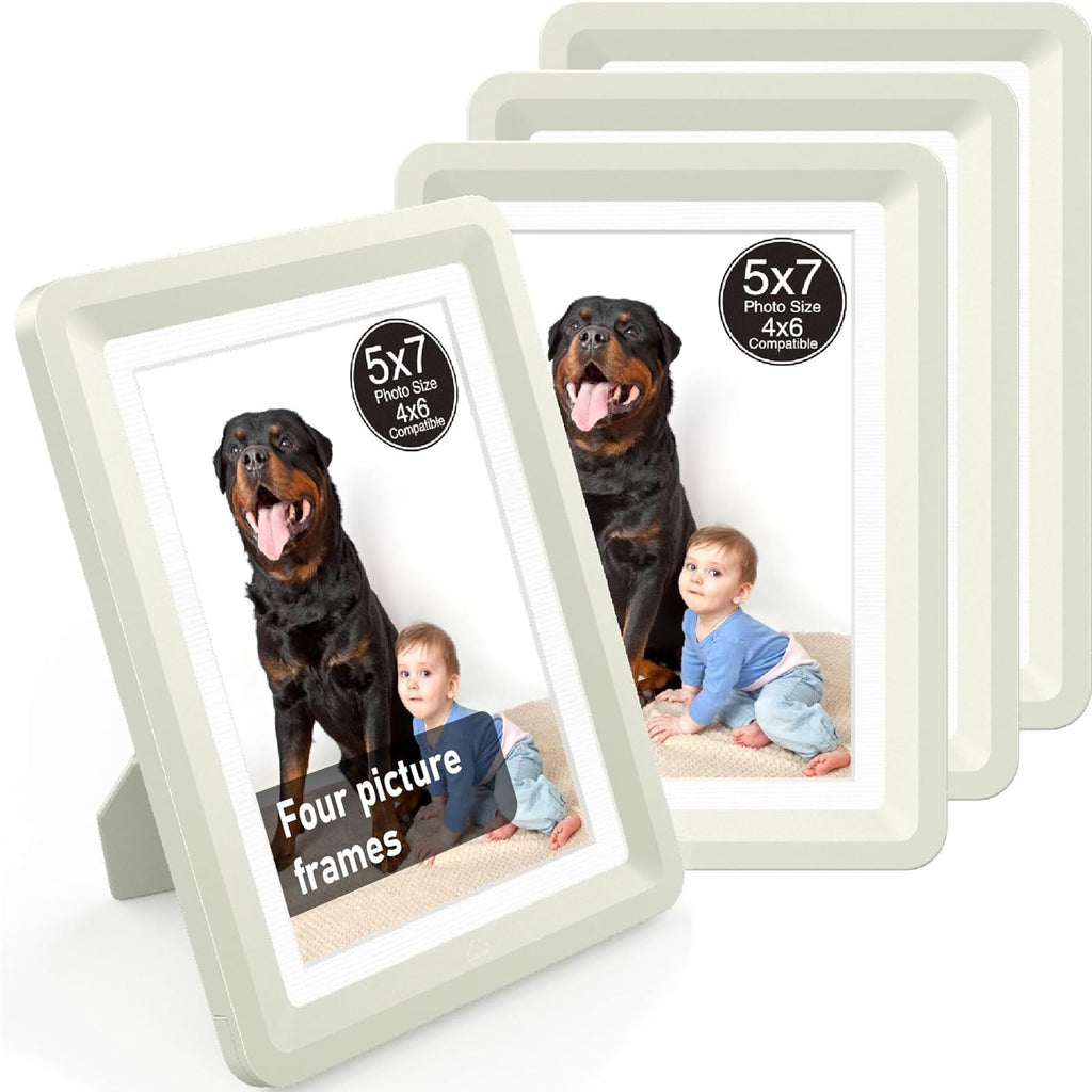 Light Gray 5x7 Picture Frame with Acrylic Front 4 Pack, ABS Frame for 5x7 or 4x9 Photos, Shatterproof UV-Resistant Tabletop Photo Frame, Vertical/Horizontal Display for Home Décor