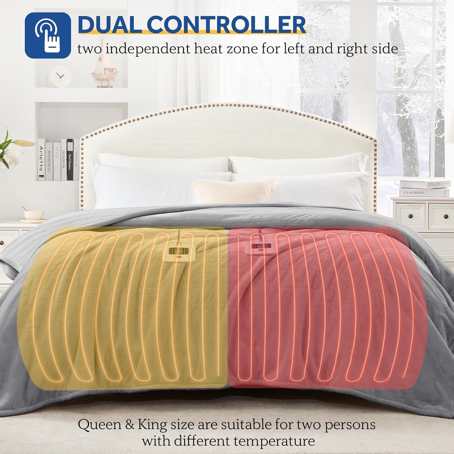 Sealy Electric Blanket Queen Size, Flannel Heated Blanket with 10 Heating Levels & 1-12 Hours Auto Shut Off, Machine Washable, Light Grey, 84 x 90 Inch