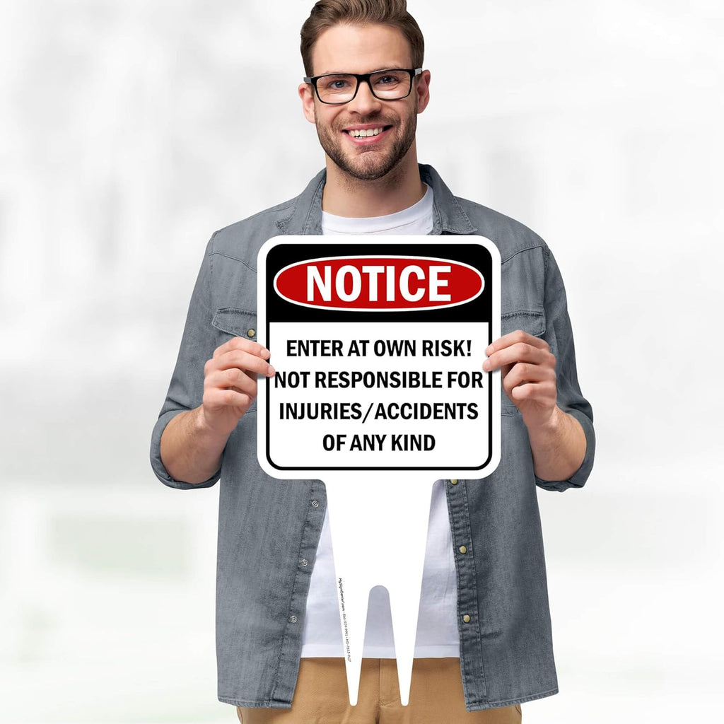 Notice, Enter at own Risk! Sign, 9"x17", Heavy Duty Integrated Ground Stakes, Indoor/Outdoor Use, Rust Free Aluminum Composite, Made in USA by My Sign center