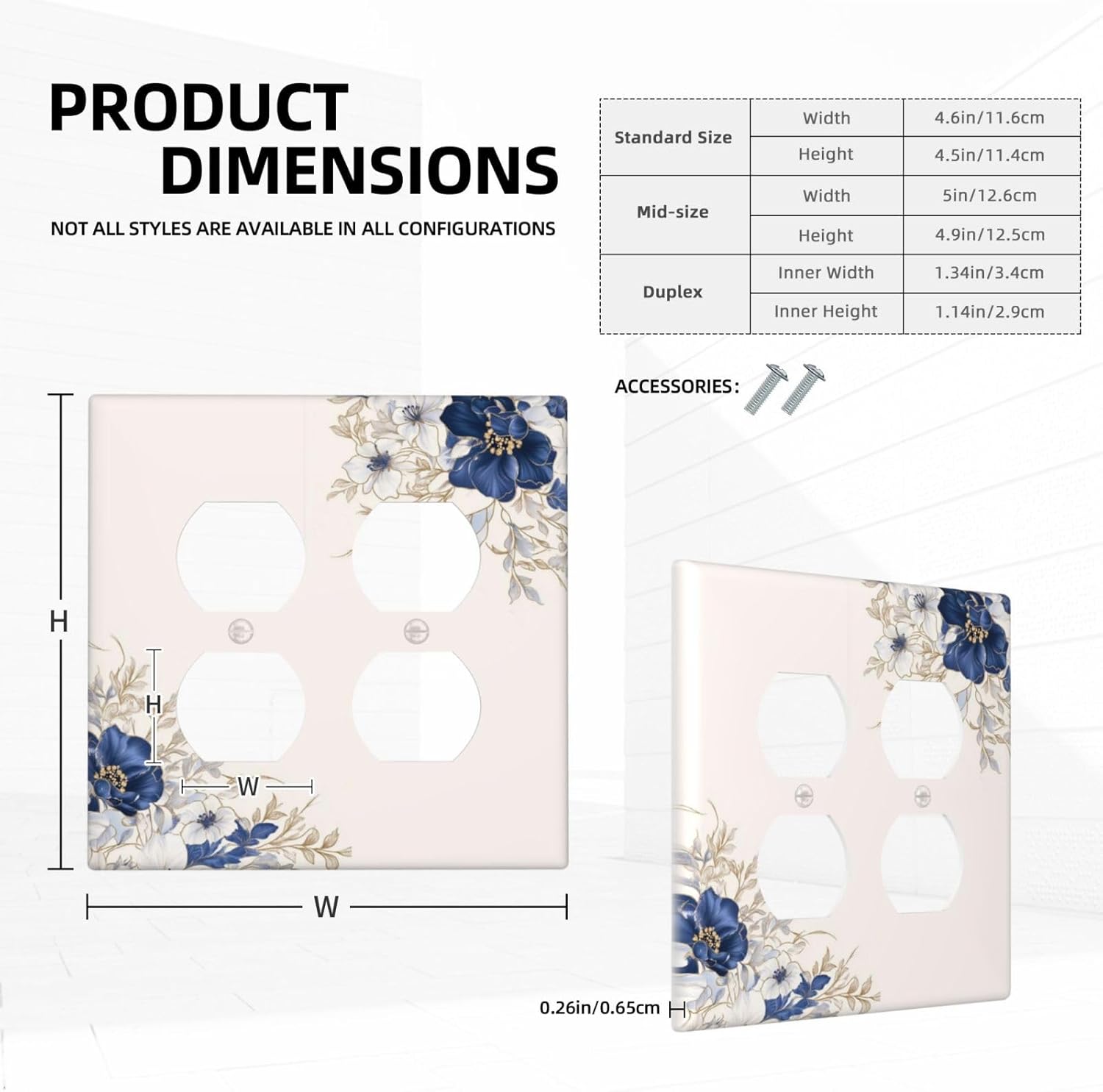 Decorative Outlet Covers Rustic Blue Beige Flower Peony Floral 2 Gang Light Switch Cover Plate Double Duplex Wall Plates for Electrical Outlets Switch Plate Covers for Bedroom Home Decor
