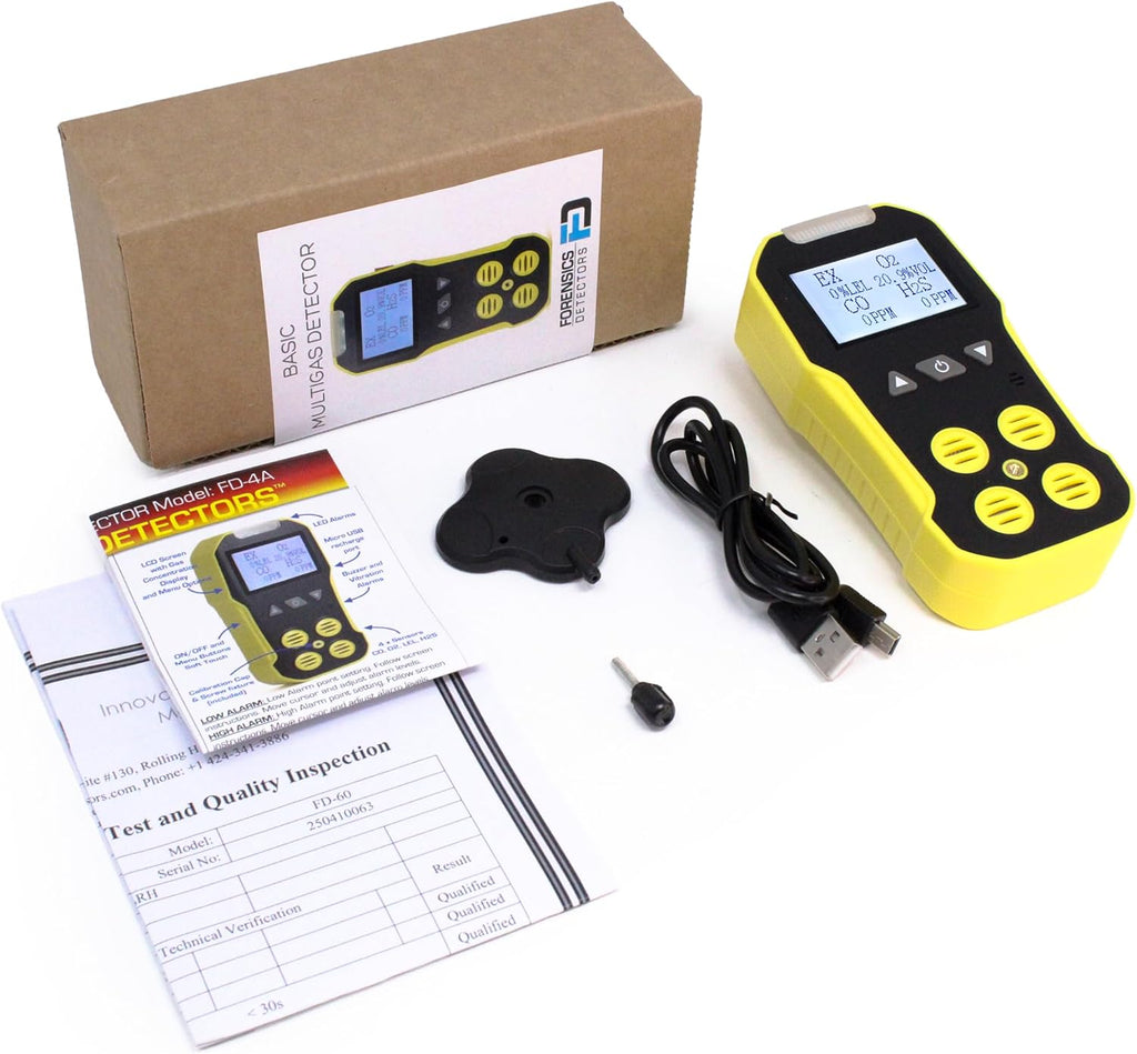 USA NIST Calibrated 4 Gas Monitor by Forensics | O2, CO, H2S, LEL | USB Recharge |