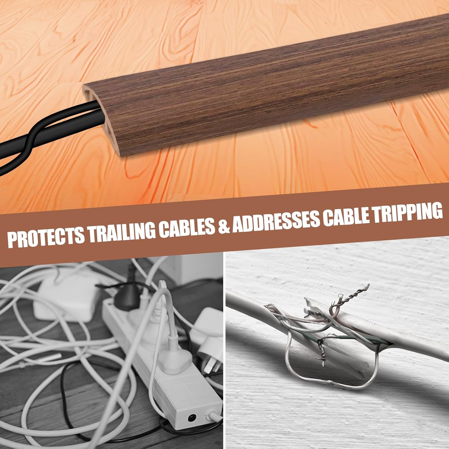 Floor Cord Cover Cable Cavity Self Adhesive Cord Hider Floor 10FT Floor Cable Management Power Cord Protector Floor Electric Cord Covers for Offices, Gym, Exhibitions (Misty Brown Wood, 1.97" x 10')