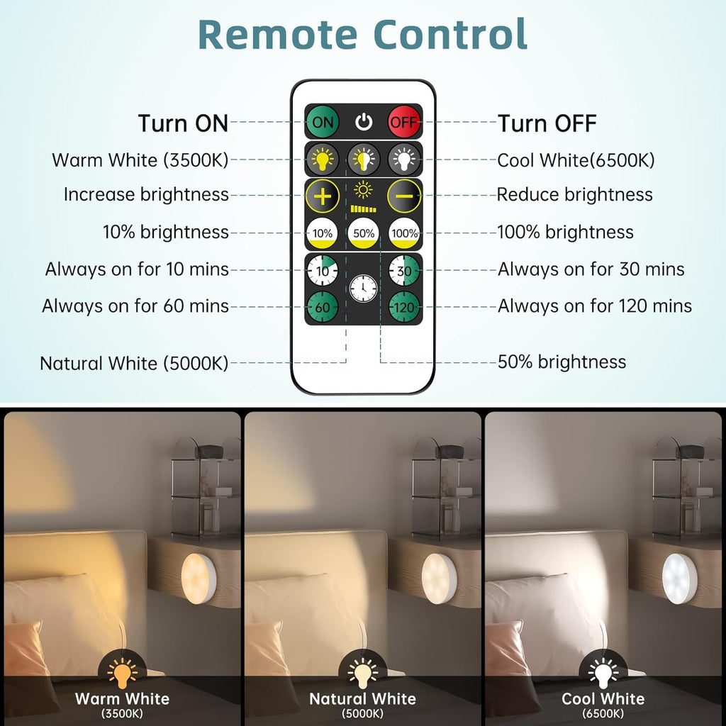 Motion Sensor Puck Step Lights with Charging Station, 3 Colors USB Rechargeable LED Closet Light, Dimmable Under Cabinet Lighting, Stick-on Lights (4 Pack)