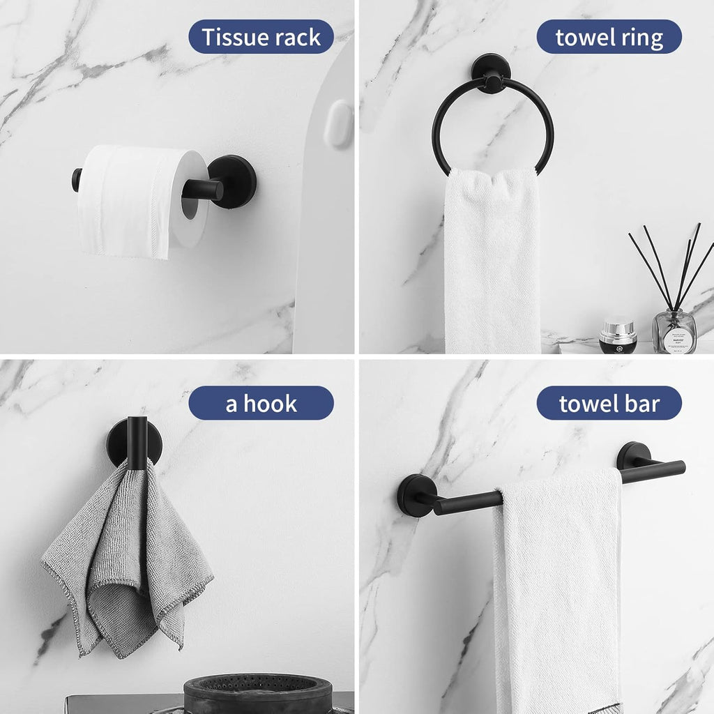 Towel Bar Set Mattel Black, Bathroom Accessories Set 5pcs Including 16'' Tower Bar, Towel Ring and 2 PCS Towel Hooks