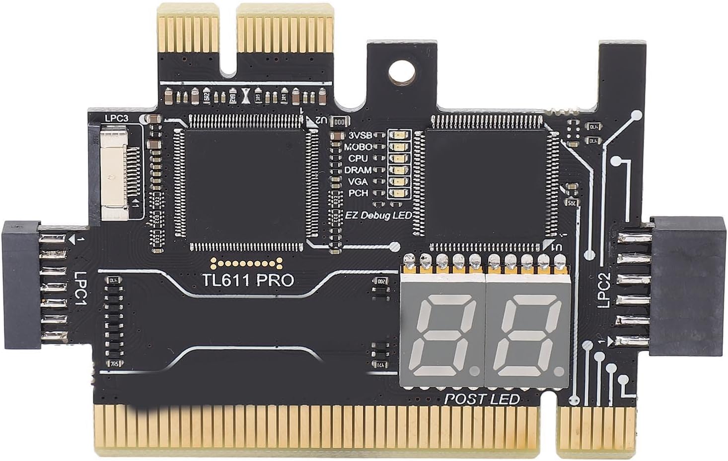 TL611 Pro Mainboard Debug Card, Diagnostic & Analyzer PC Kit, 4 Digit Post Card with LED Indicators for Laptop, PCI E, PC Computer Motherboard Testing