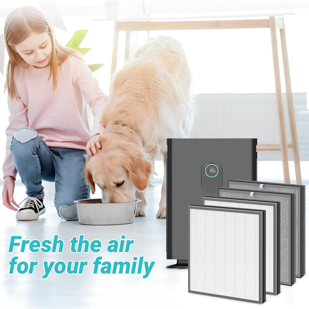 4 Packs HE400 Replacement Filter Compatible with Shark HE400 HE401 HE402 HE405 4 Fans Series Air Purifi-er HE401C, HE401NP, HE402C, UA415, Compare Part No. HE4FKBAS, HE4FKPET, HE4FKPETMB, HE4FKPRO