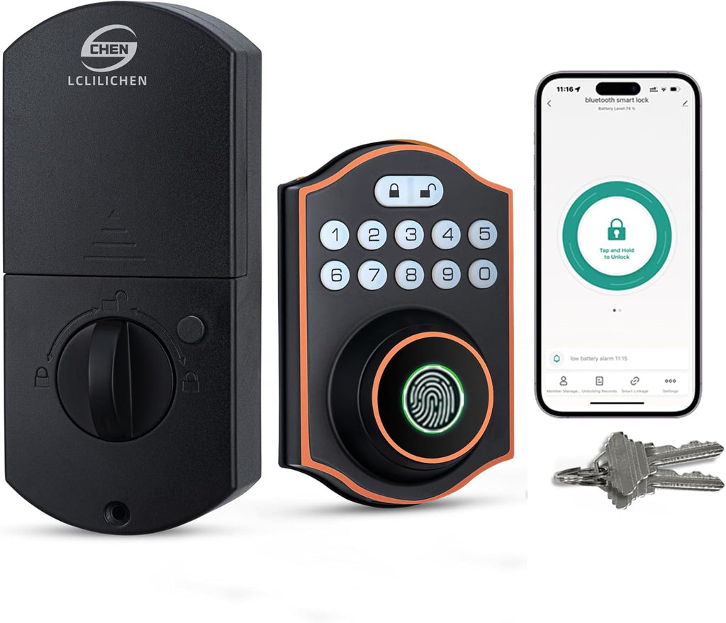 Smart Fingerprint Door Lock, Keyless Entry Deadbolt with Electronic Keypad, Bluetooth App Control, One Time Code, IP65 Weatherproof, for Front Door/Home/Office (Oil Rubbed Bronze)