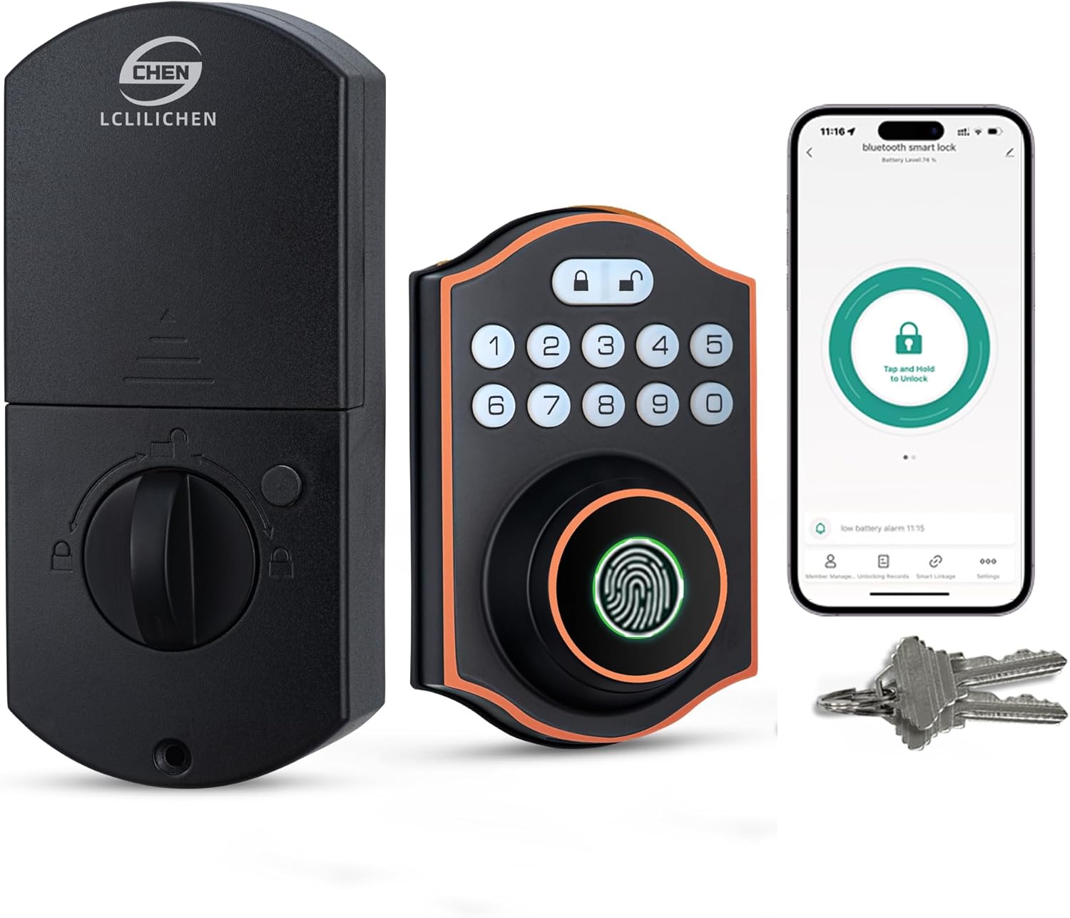Smart Fingerprint Door Lock, Keyless Entry Deadbolt with Electronic Keypad, Bluetooth App Control, One Time Code, IP65 Weatherproof, for Front Door/Home/Office (Oil Rubbed Bronze)