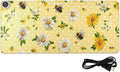 Heated Desk Pad Mouse Pad 31.5x13 Inch PU Leather Desk Mat with 3 Heat Levels Large Mouse Gaming Computer Laptop Mat Yellow Dot Bee and Daisy