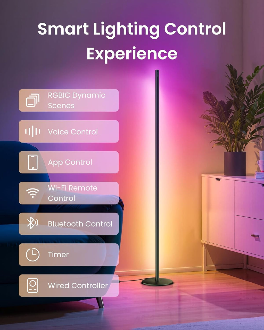 SwitchBot Smart RGBICWW Voice/APP Controlled Floor Lamp with Matter, Warm & Cool White, Alexa-Compatible Lamp, Works with Apple Home, Google Home – 1200lm Music Sync, Lamp for Living Room for Bedroom