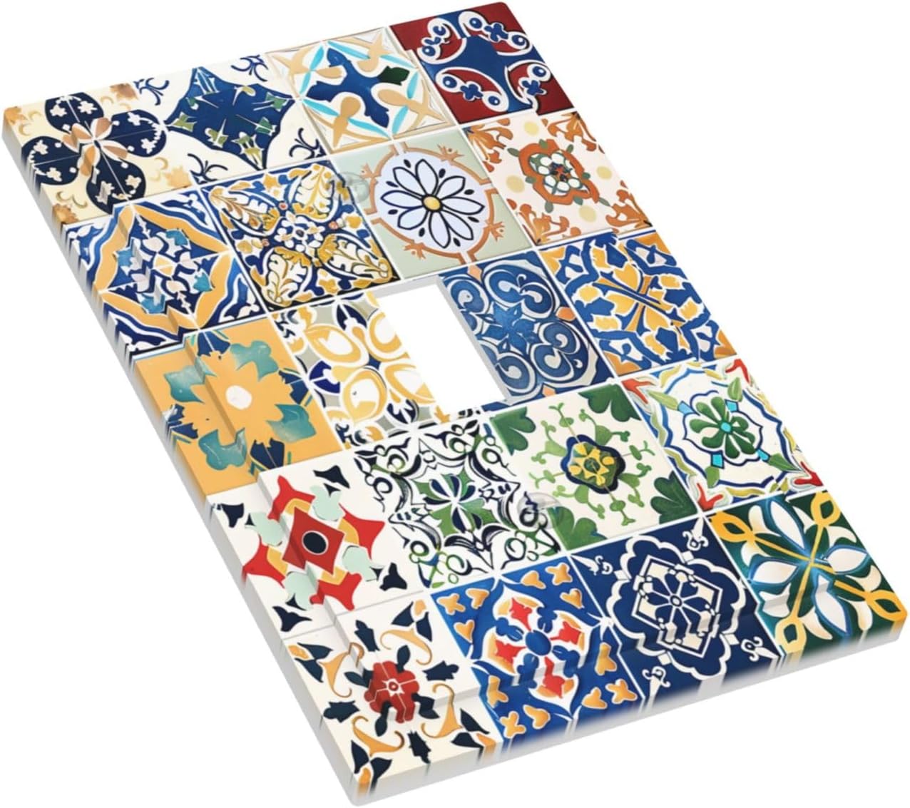 Decorative Light Switch Cover Moroccan Traditional Mexican Talavera Til 1 Gang Single Toggle Device Electrical Faceplate Switchplates Decorator Outlet Wall Plate for Kitchen Home Decor