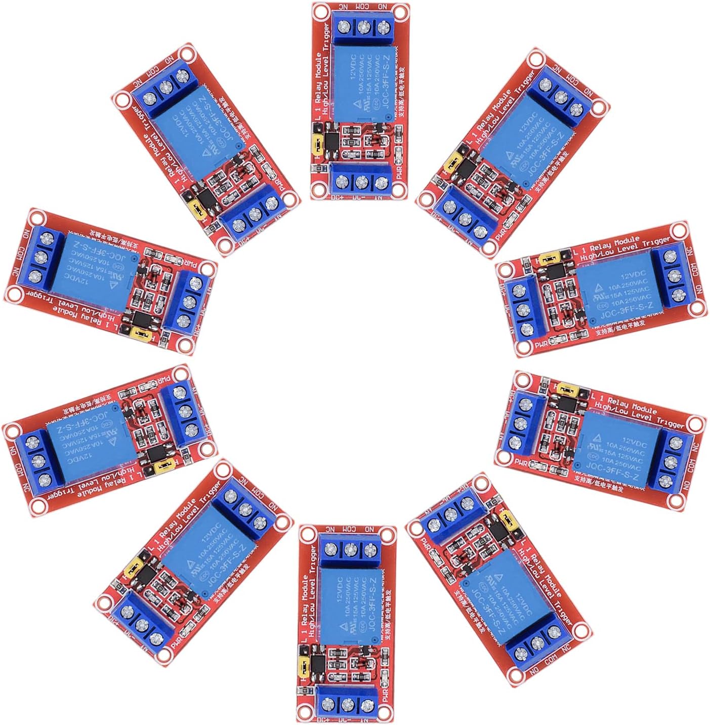 DC 12V Relay Module 1-Channel Relay Switch with Optocoupler Isolation High/Low Level Trigger, Pack of 10