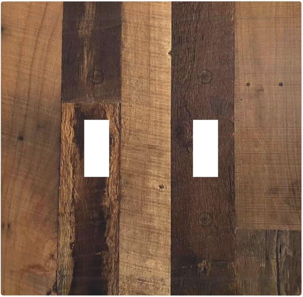 Rustic Brown Wood Vintage Wood Board Decorative Switch Plates 2 Gang Double Toggle Outlet Light Switch Cover Wall Plate Electrical Faceplate For Farmhouse Cabin Decor