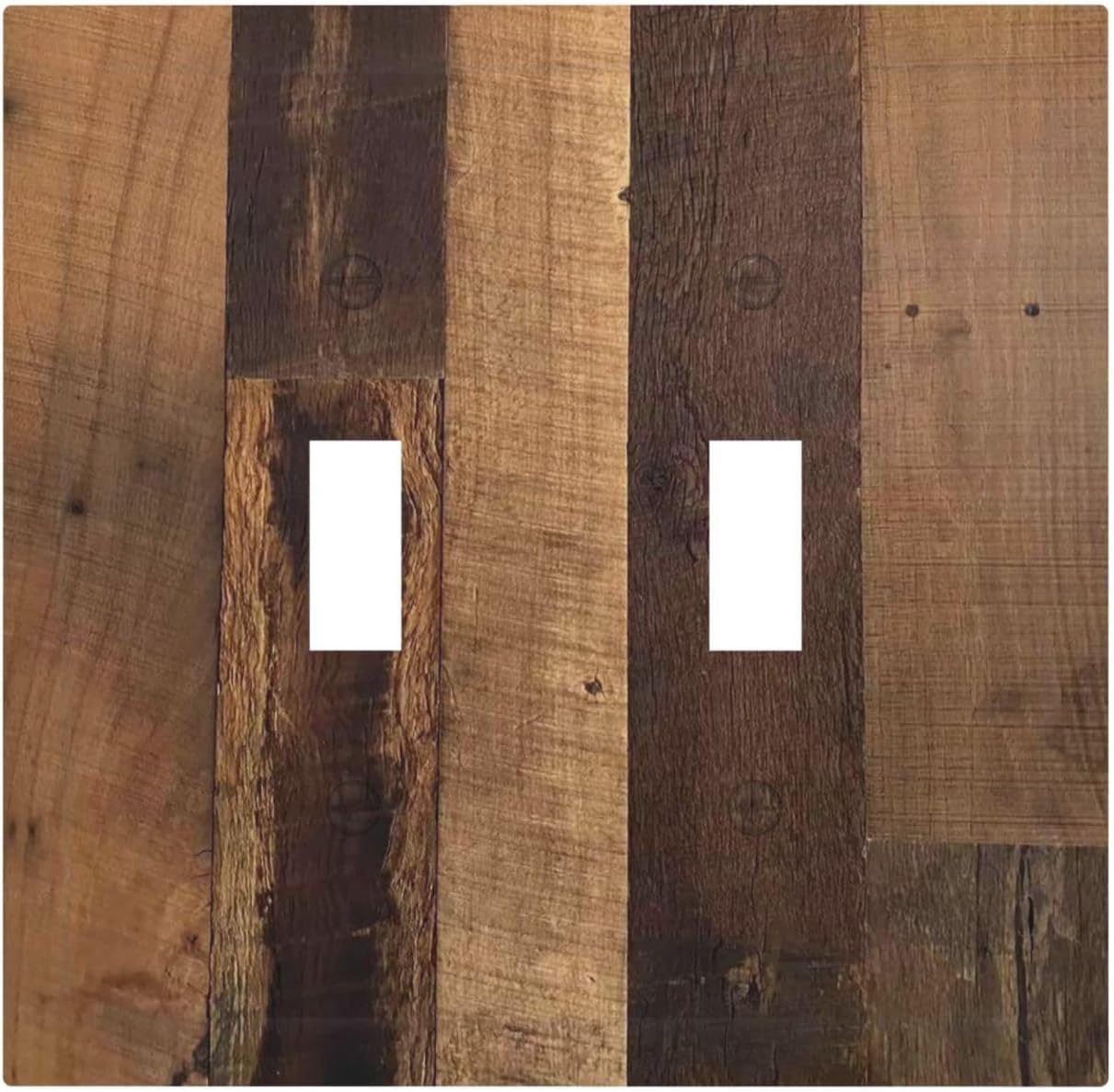 Rustic Brown Wood Vintage Wood Board Decorative Switch Plates 2 Gang Double Toggle Outlet Light Switch Cover Wall Plate Electrical Faceplate For Farmhouse Cabin Decor
