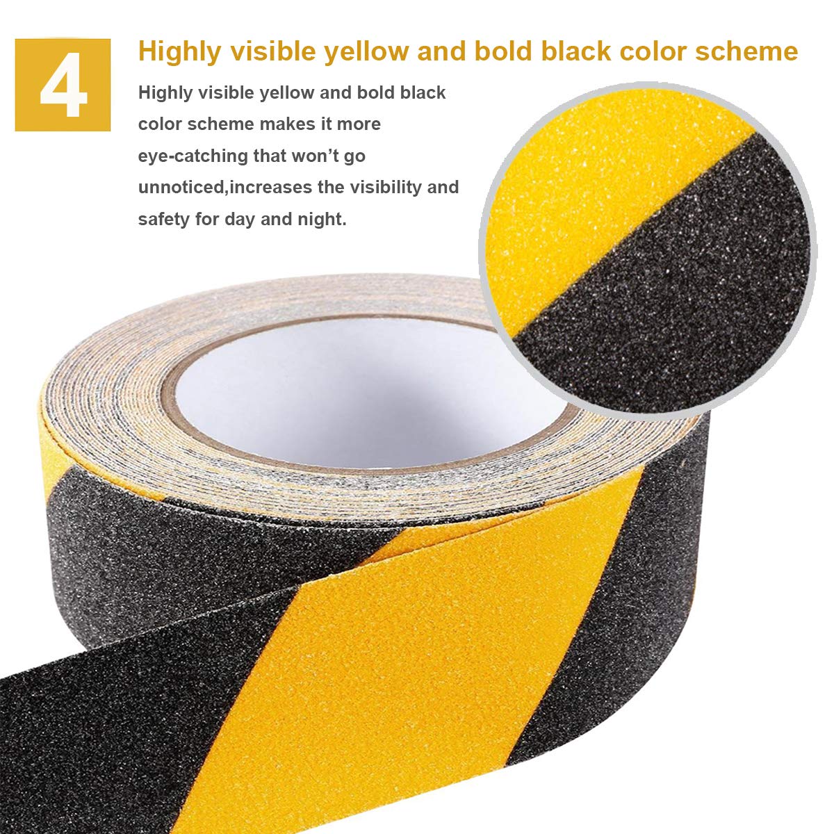 RELIANCER Anti Slip Safety Grip Tape 4inx60ft Non Skid Tread Safety Tape with High Traction Grit Yellow & Black Marking Self-Adhesive Tape Hazard Caution Warning Tape for Stairs Steps Deck