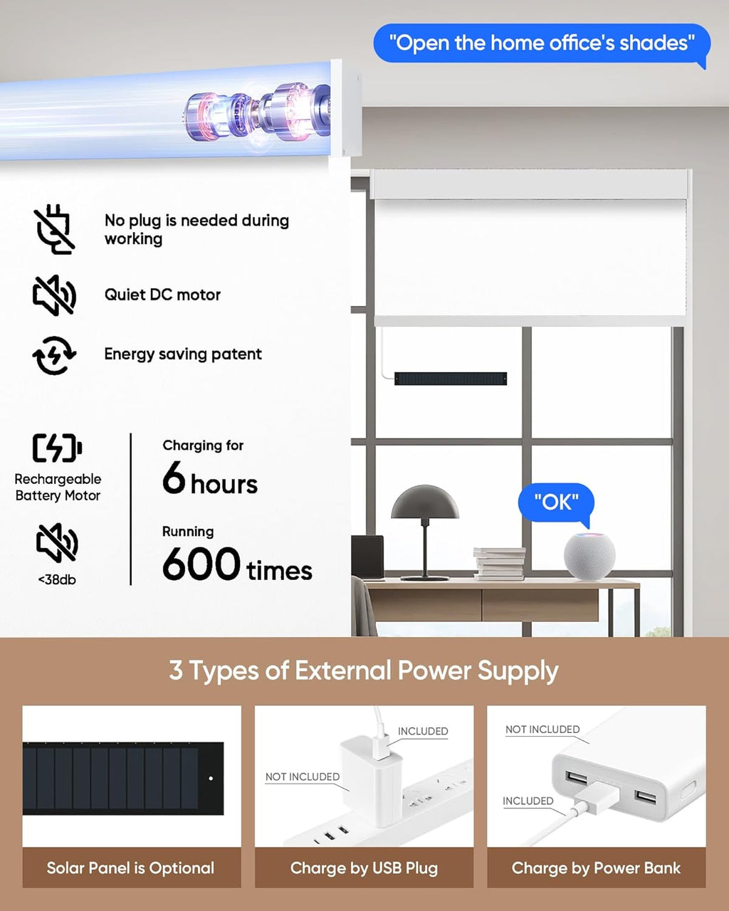 Kincmo Motorized Blinds with Remote,100% Blackout Motorized Roller Shades Work with Apple Homekit,Alexa,Google, Custom Electric Blinds with App,Voice Control (Vinyl White)