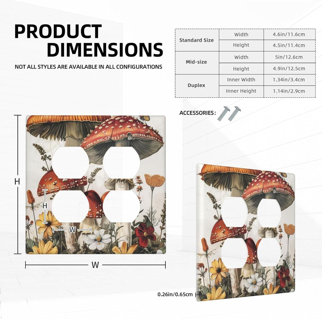Outlet Covers Mushroom Forest Butterfly Wild Flower 2 Gang Double Duplex Decorative Light Switch Covers Electrical Wallplates Socket Faceplate For Bed Room Living Room Decor