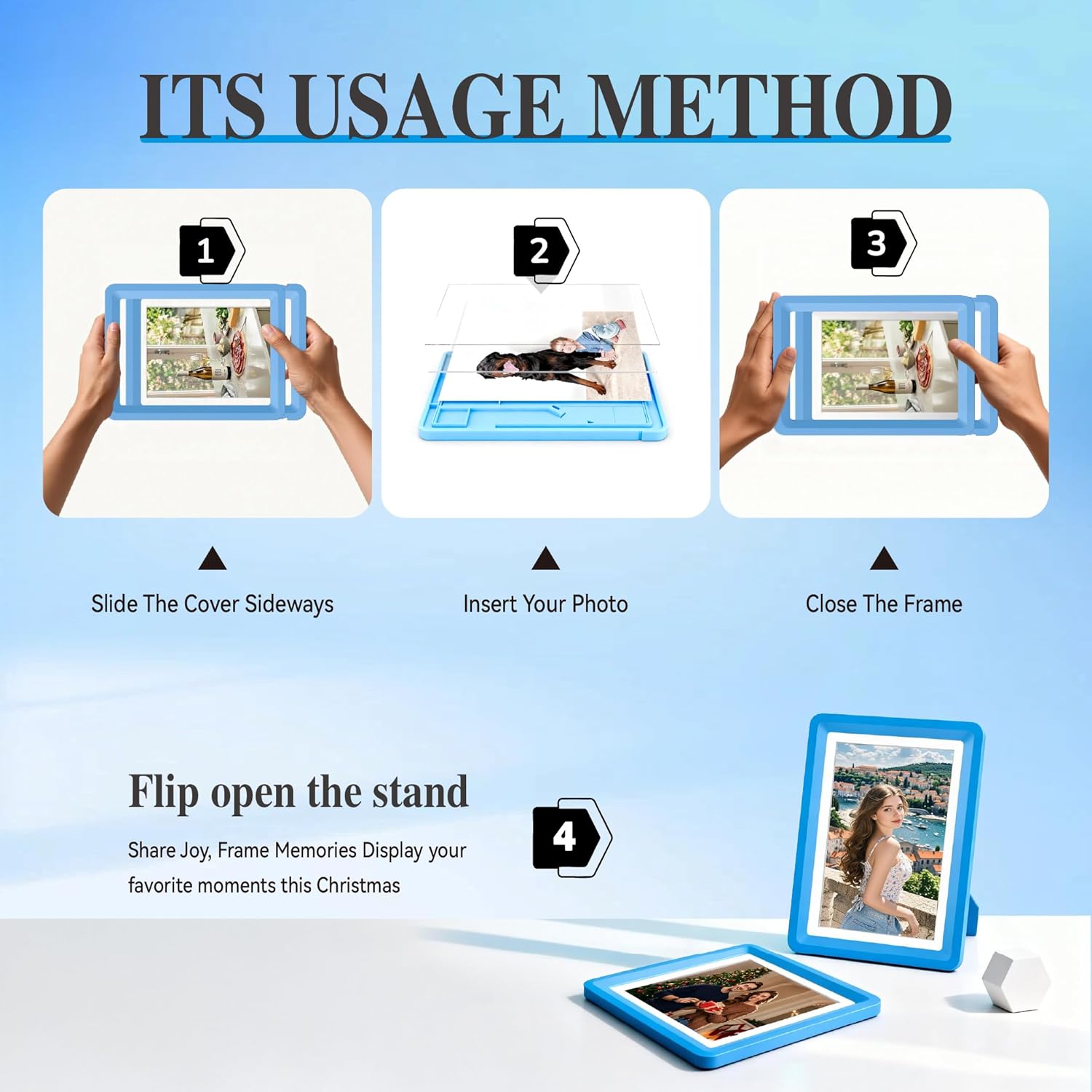 Blue 5x7 Picture Frame with Acrylic Front 3 Pack, ABS Frame for 5x7 or 4x8 Photos, Shatterproof UV-Resistant Tabletop Photo Frame, Vertical/Horizontal Display for Home Décor