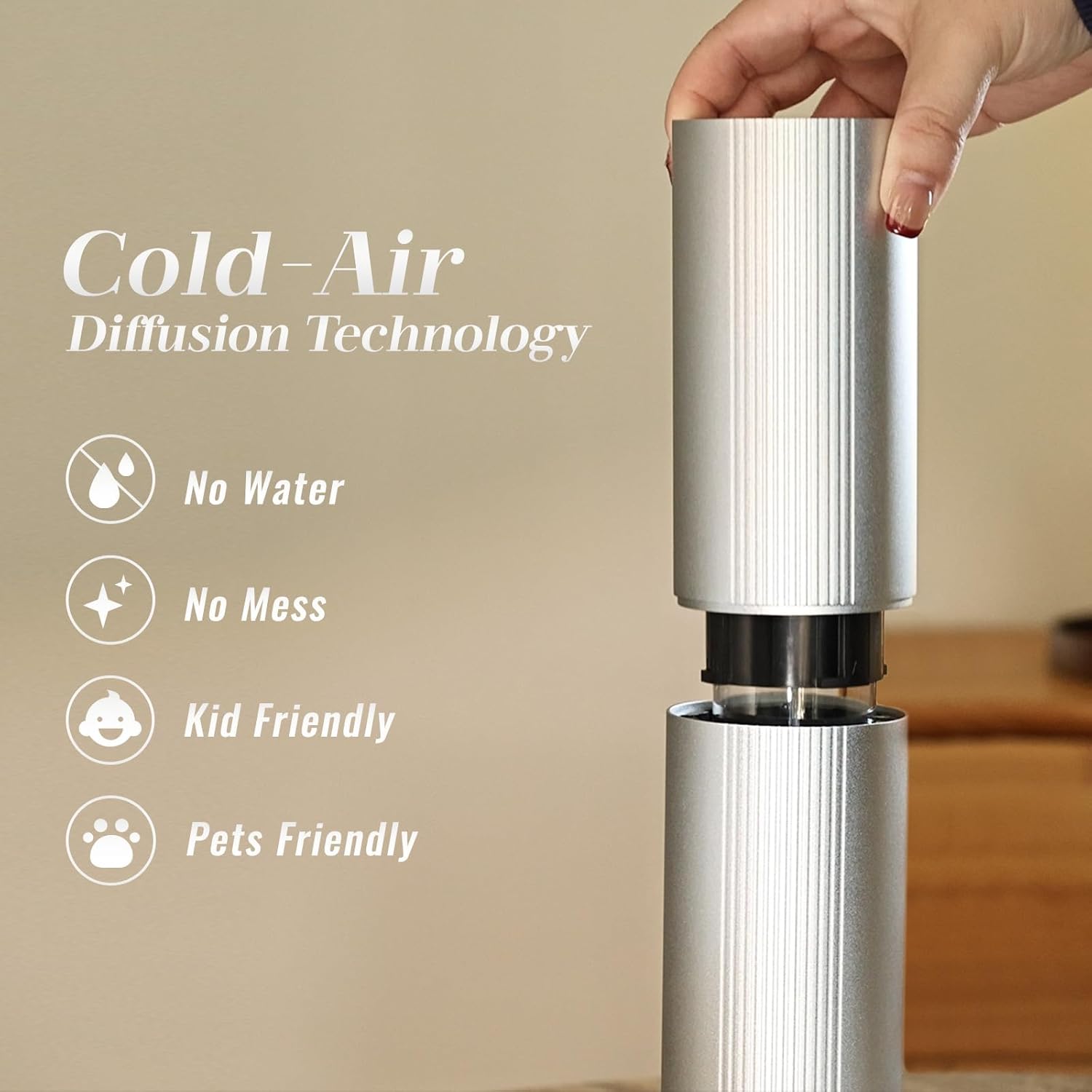 Waterless Essential Oil Diffuser for Home and Commercial Use up to 2000 sq ft, Scent Diffuser for Large Room, Bluetooth Hotel Collection Diffuser with App and Remote Control for Office, 100ml, Silver