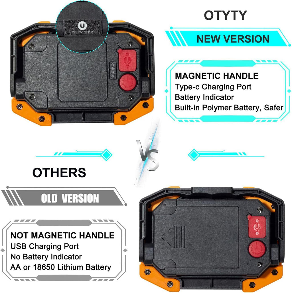OTYTY LED Work Light 2-Pack, 30W 1500LM Portable Rechargeable Flood Lights with Magnetic Base, 4200mAh Battery for Outdoor, Camping, Hiking, Emergency, Car Repairing, Job Site Lighting (W840 Yellow)