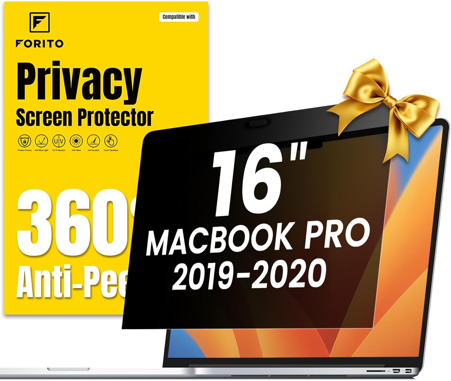 F FORITO 360° Privacy Screen Protector Compatible with MacBook Pro 16 inch (2019, 2020), Anti Peeping, Anti Glare and Scratch Resistant Laptop Privacy Screen Shield