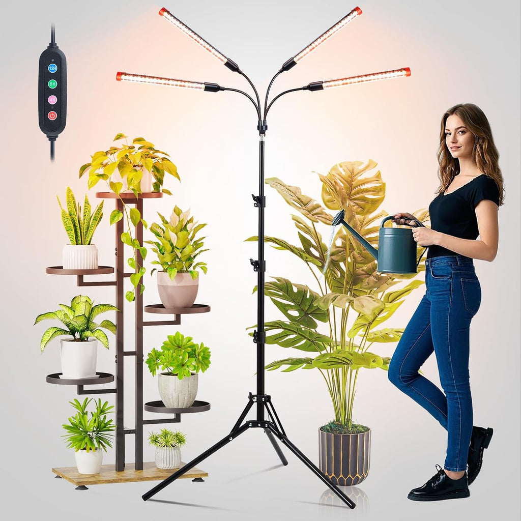 FECiDA Gamechanger! 36W 4Head Grow Light with Tripod Stand, 2025 Big Coverage LED Grow Lights for Indoor Plants, Bonsai Tree, Full Spectrum Tall Plant Growing Lamp 4,8,12,16 Hr Timer