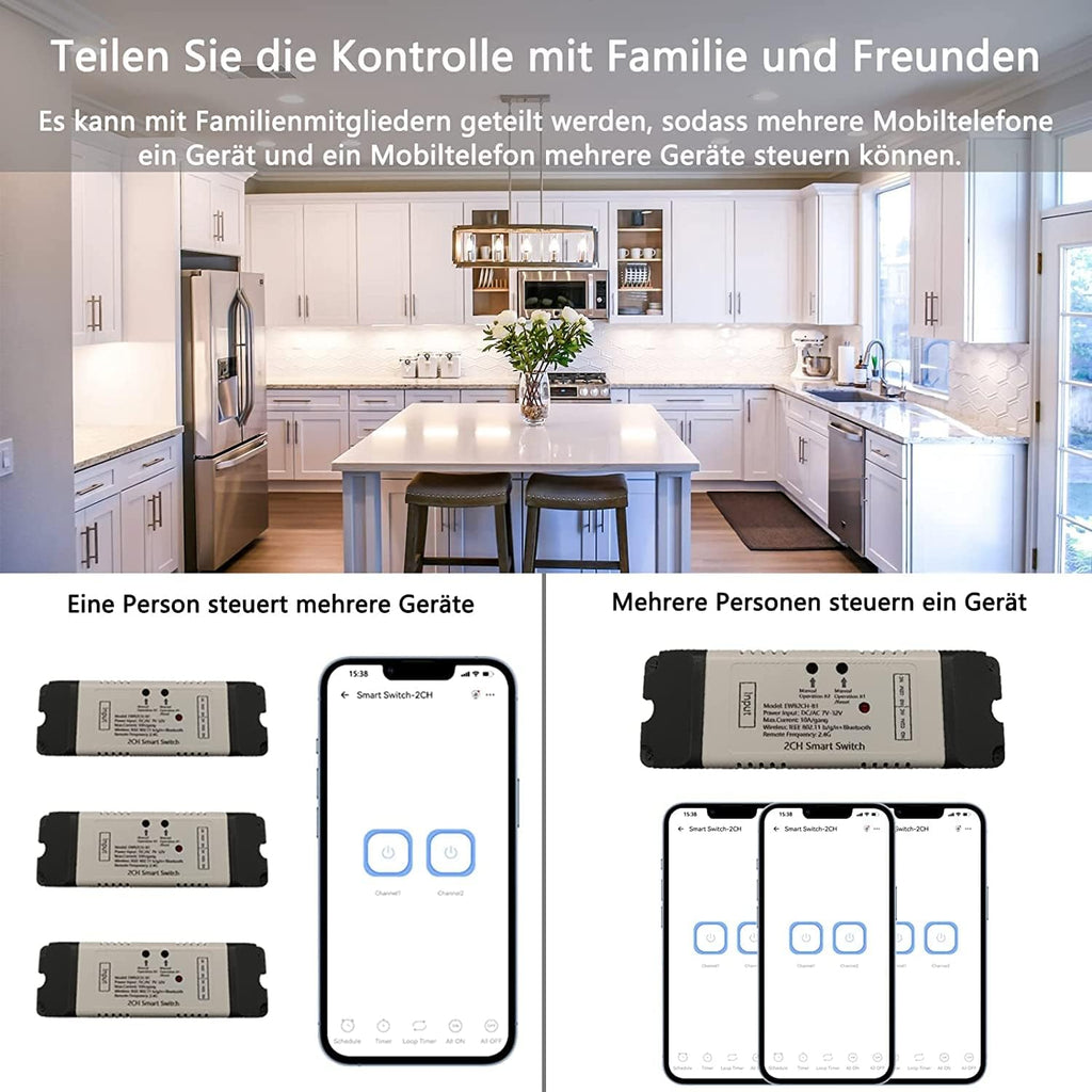 2 Channel EWelink Wireless Switch with Enclosure WiFi Switch Module Remote Control DIY Smart Home Bluetooth Relay 5V/AC85V-250V Power Input Compatible with Alexa Google Home
