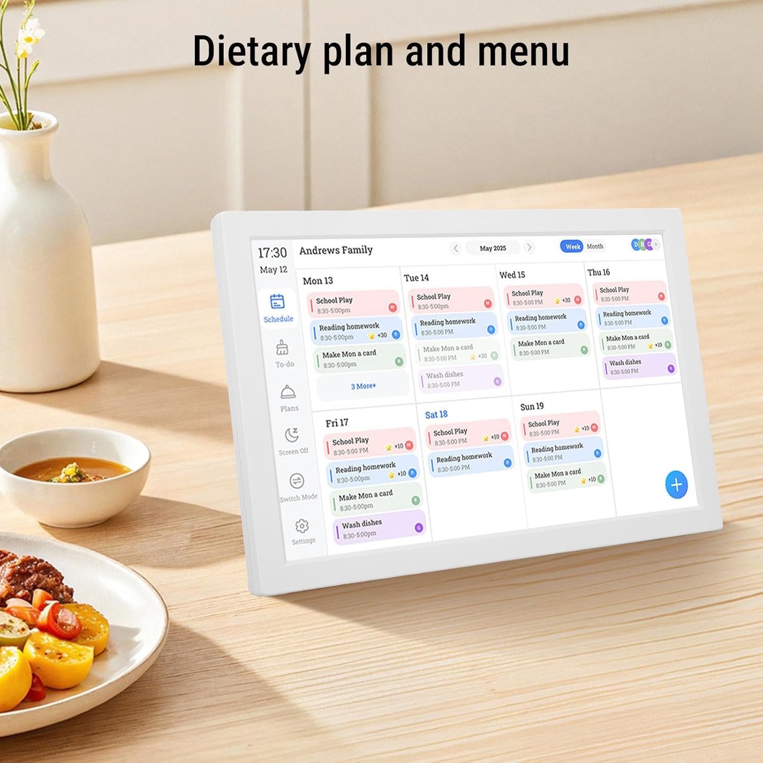 Jiawu 10.1 inch Wall Planner Digital Calendar & Chore Chart, Smart Touchscreen Interactive Display, Electronic Picture Frame for Family Schedules, Routines, Wall & Desk Mountable