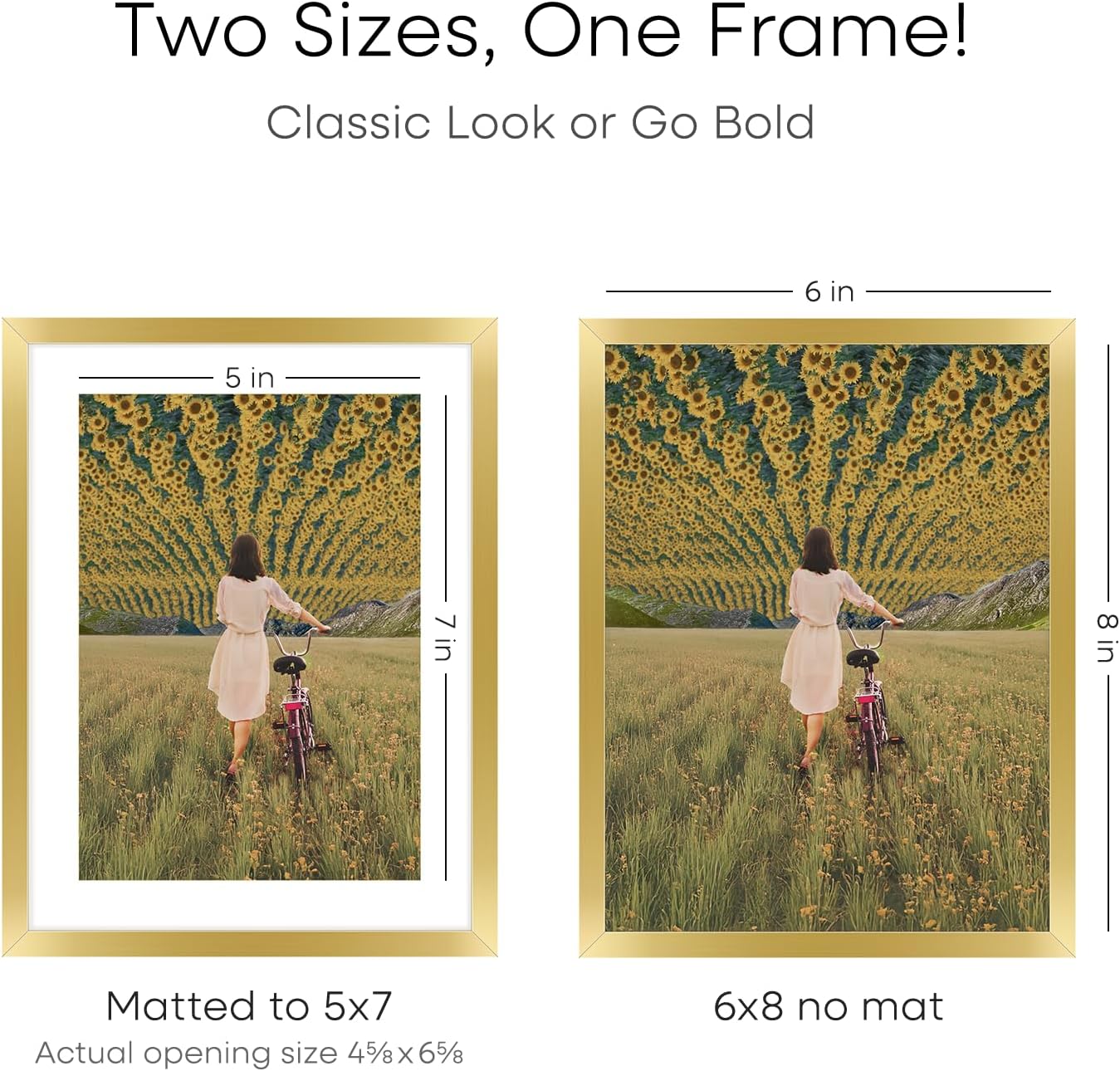 Homeforia 6x8 Picture Frame Gold, High End Metal 6 x 8 Frames with Mat 5 by 7 for Print, Photo Frame 6x8 Gold Matted to 5x7 inches Art, 6by8 Wall or Tabletop Frames, Tempered Glass, Wall Kit, Set of 3