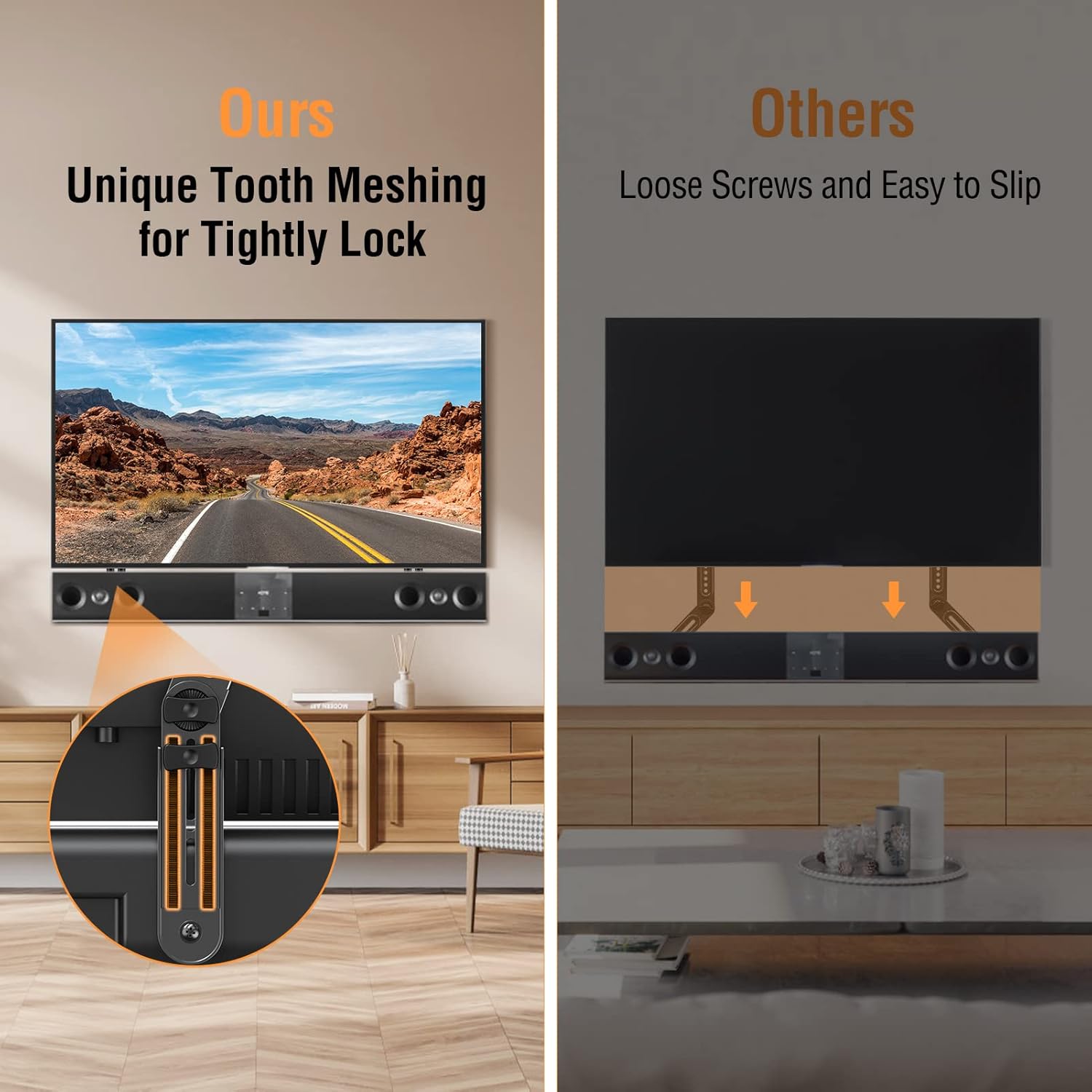 ELIVED Soundbar Mount, Sound Bar TV Bracket, for Mounting Above or Under TV, Fits Most Sound Bars Up to 15 Lbs, Tool-Free Knob Adjustable, for 23-90" tvs with Detachable Extension Arms and L-Brackets