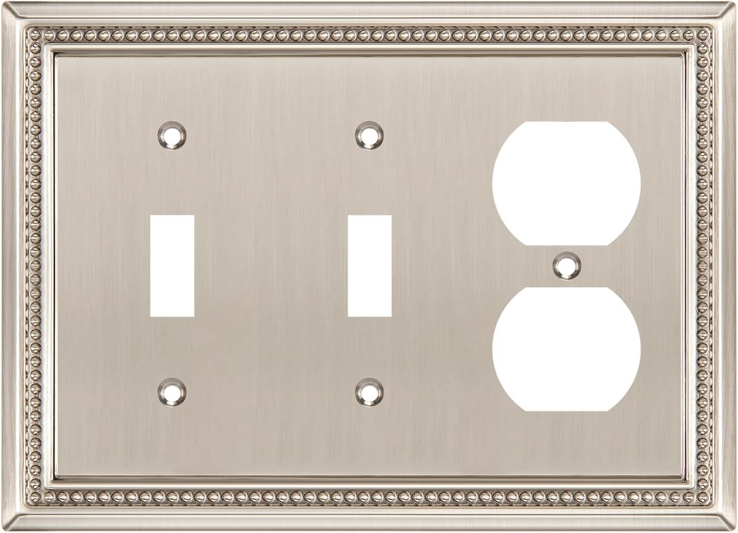 Henne Bery Sunken Pearls Heavy Duty Decorative Wall Plate Switch Plate Outlet Cover (Double Toggle/Single Duplex, Satin Nickel)