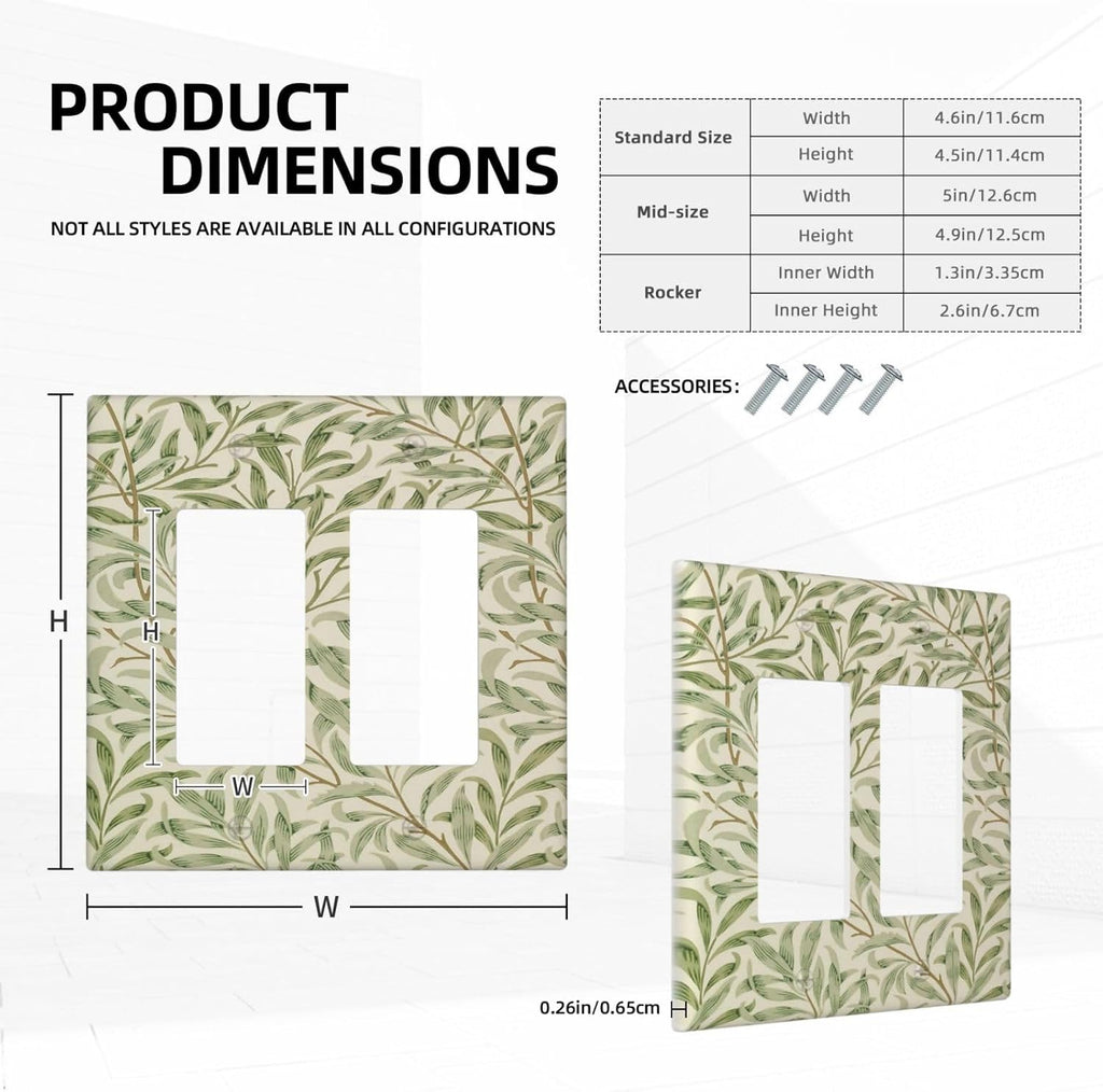 Decorative Outlet Covers Morris Green Willow Leaf Olive Leaves 2 Gang Wall Plate Double Rocker Two Switch Wall Cover Plate Light Switch Cover Plate Faceplate for Country Bedroom Decor