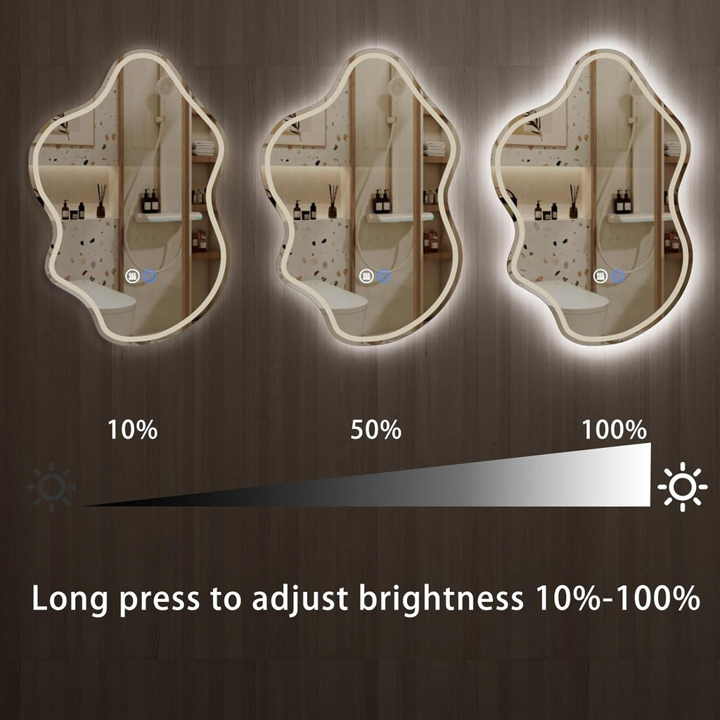 32"x 22" Irregular LED Bathroom Mirror with Lights,Cloud Smart LED Mirror for Bathroom,Dimmable Lighted Bathroom Mirror with Anti-Fog, Backlit and Front Lighted Asymmetrical Vanity Mirror
