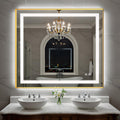 40X36 Inch LED Bathroom Mirror with Lights, Gold Frame Frontlit+ Backlit Bathroom Vanity Mirror for Wall, Ultra-Clear Tempered Glass, Shatter-Proof, Anti-Fog and Memory Function, ETL Listed