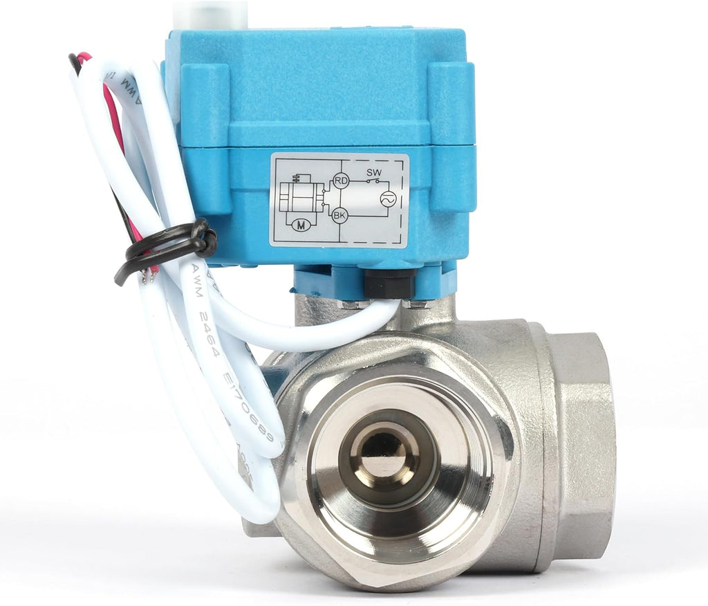 U.S. Solid 1" 3 Way Stainless Steel Motorized Ball Valve AC110-230V, L Type Water Shutoff Valve with Manual Function, Standard Port