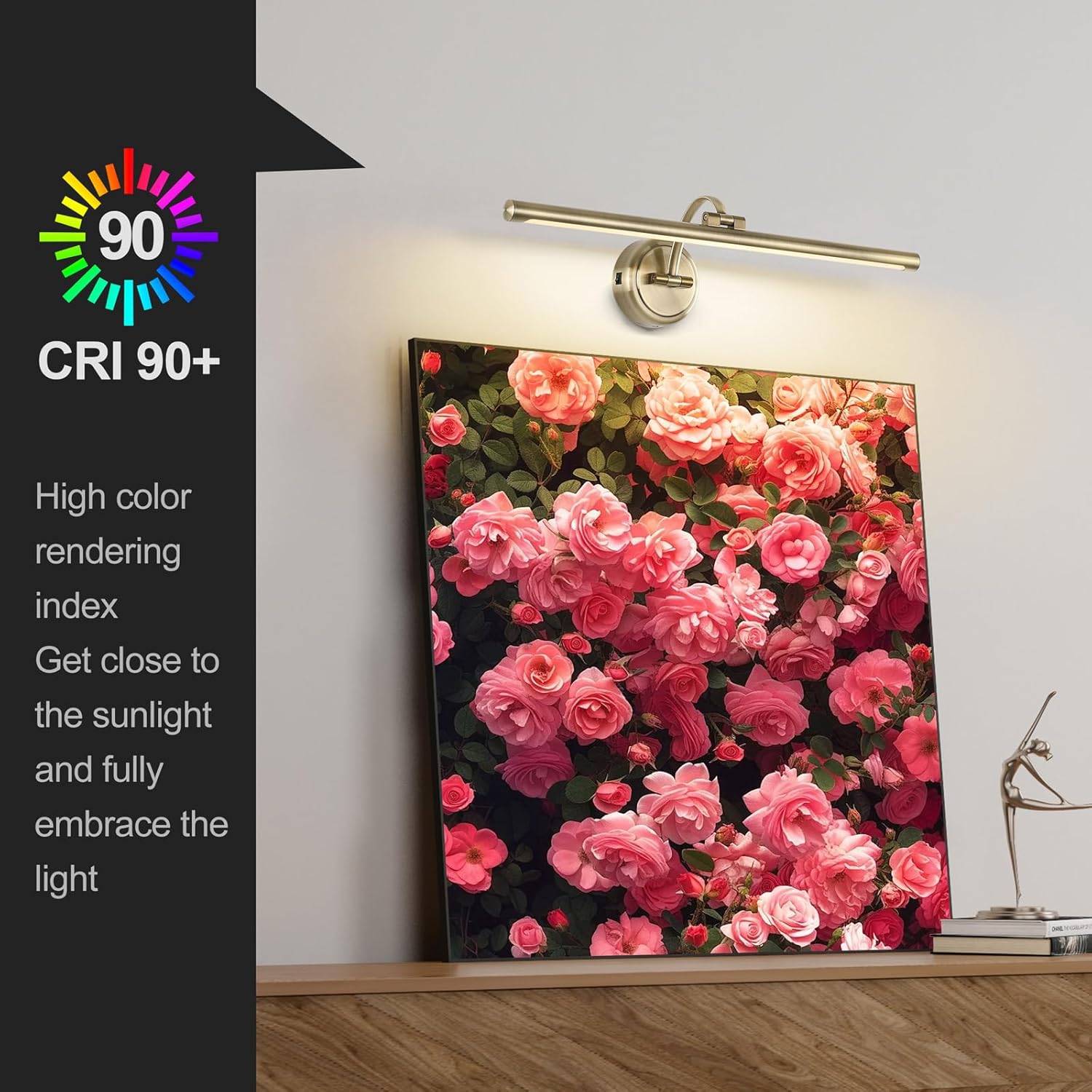 Battery Operated Picture Light, Cordless Art Light with Remote Control, Photo Frame Light with 5000mAh Battery, 3 Color Temperatures & Stepless Dimming for Gallery, Hallway(Antique Bronze, 23.6inch)