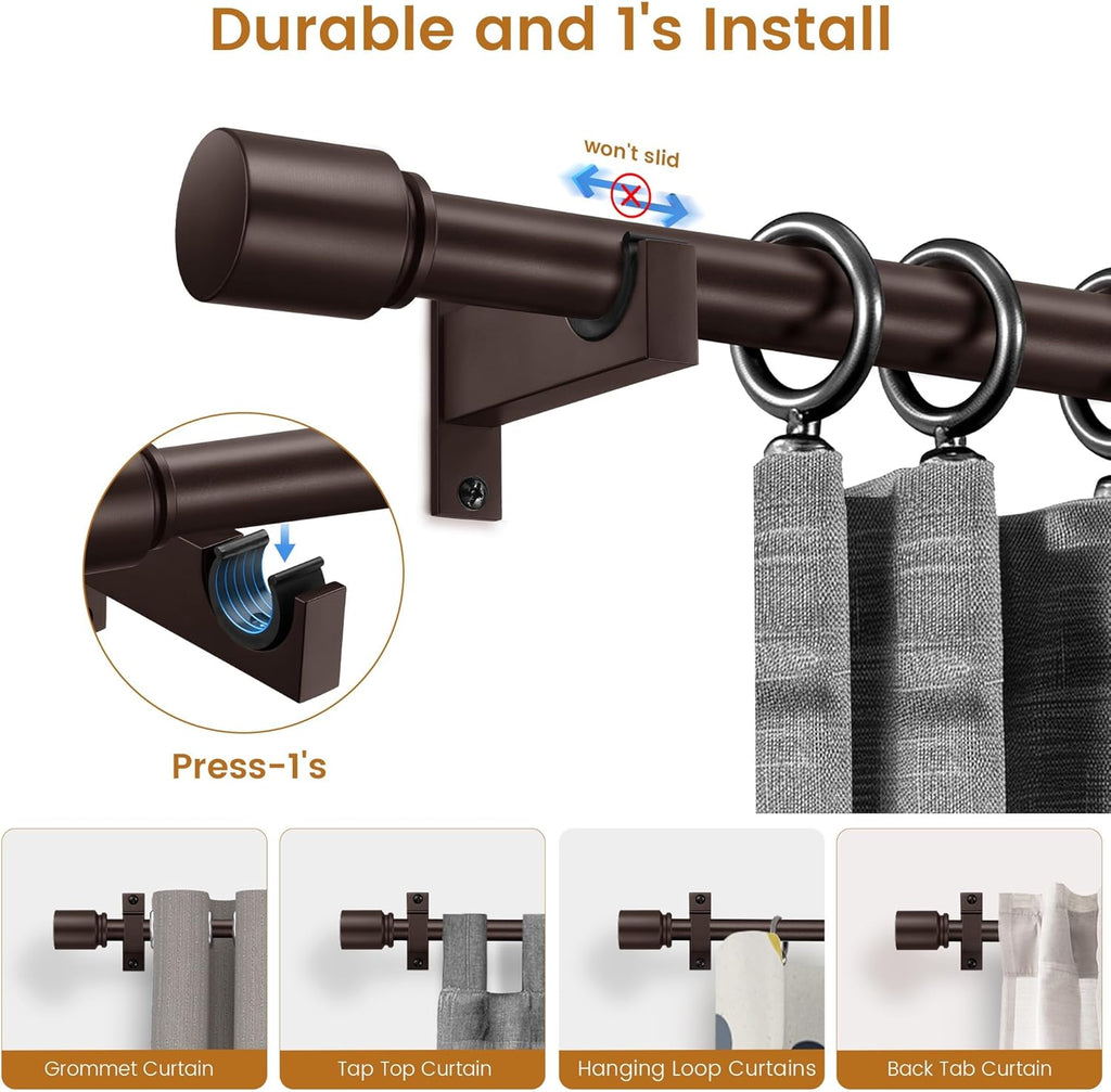 Bronze Aluminium Curtain Rods for Windows,1 Inch Adjustable Curtain Rod 72-144,Heavy Duty Drapery Rods with Thicken Bracket,Decorative Modern Single Rod with Aluminium Finials