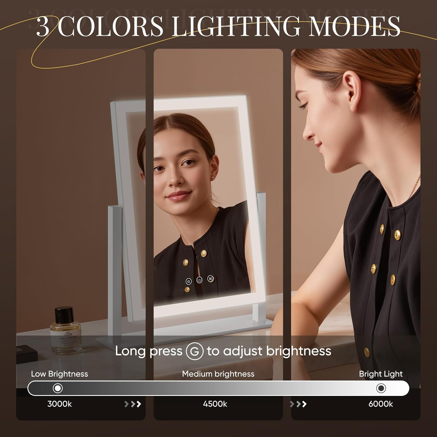 DECADENCE Vanity Mirror with Lights, 17.3’’ LED Makeup Mirror Detachable 10X/5X Magnification, Smart Touch Control, 3 Color Lighting Modes,360°Rotation Tabletop Make Up Mirror for Bedroom Bathroom