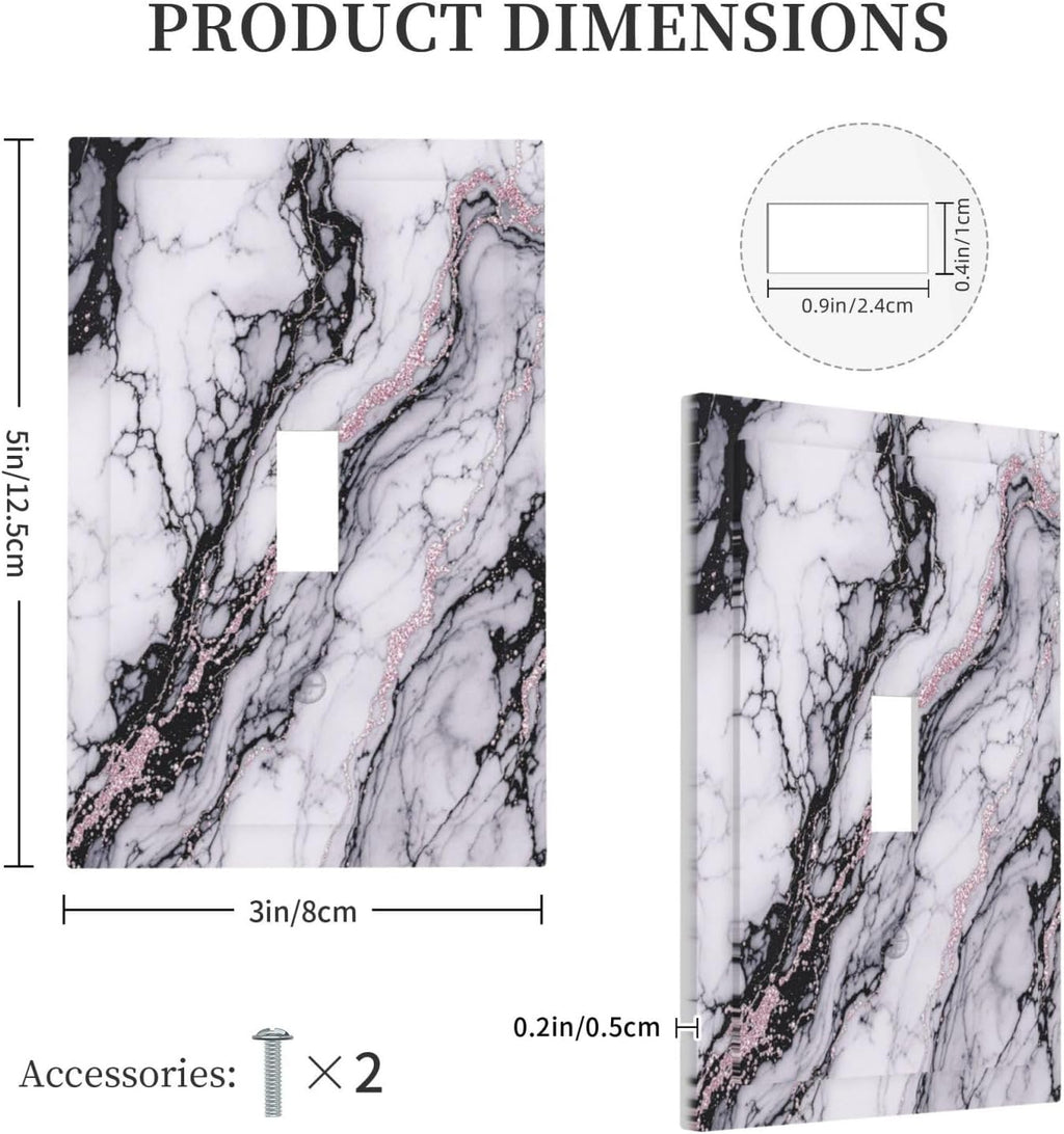 Decorative Light Switch Cover White Marble Pattern Black Lines Pink Lines 1 Gang Single Toggle Device Electrical Faceplate Switchplates Decorator Outlet Wall Plate for living Room
