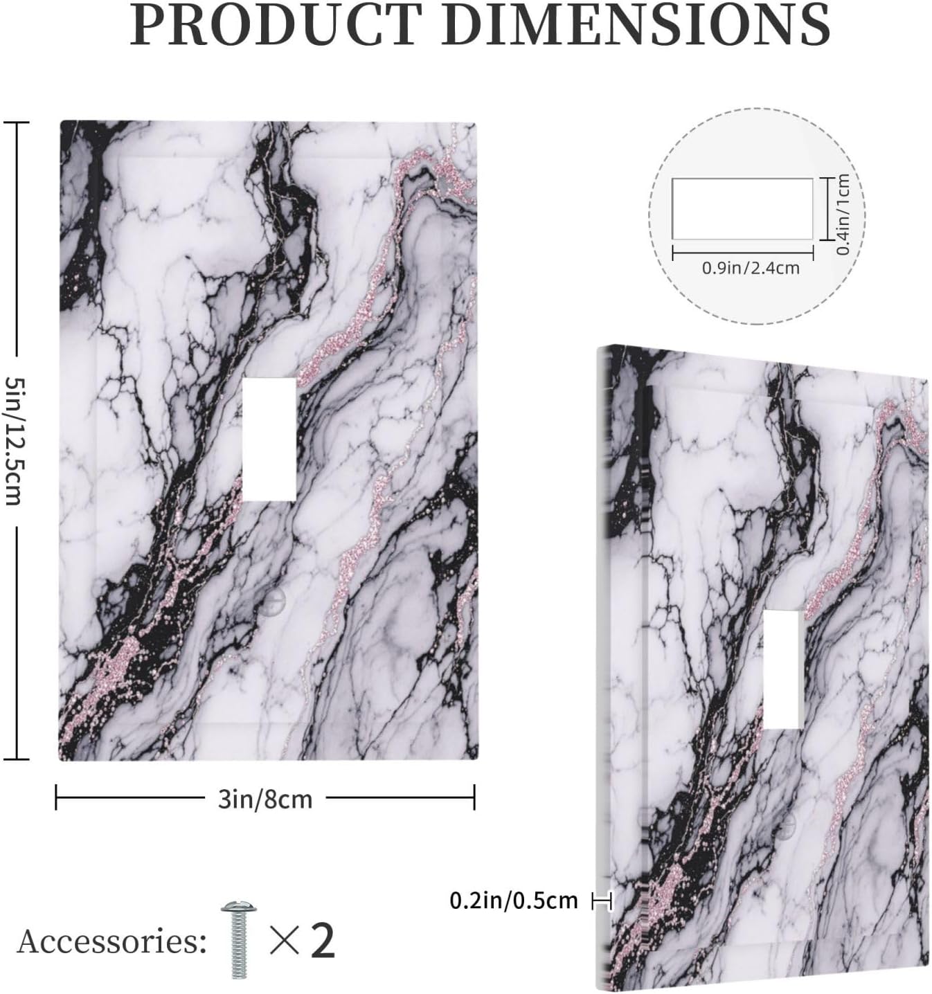 Decorative Light Switch Cover White Marble Pattern Black Lines Pink Lines 1 Gang Single Toggle Device Electrical Faceplate Switchplates Decorator Outlet Wall Plate for living Room