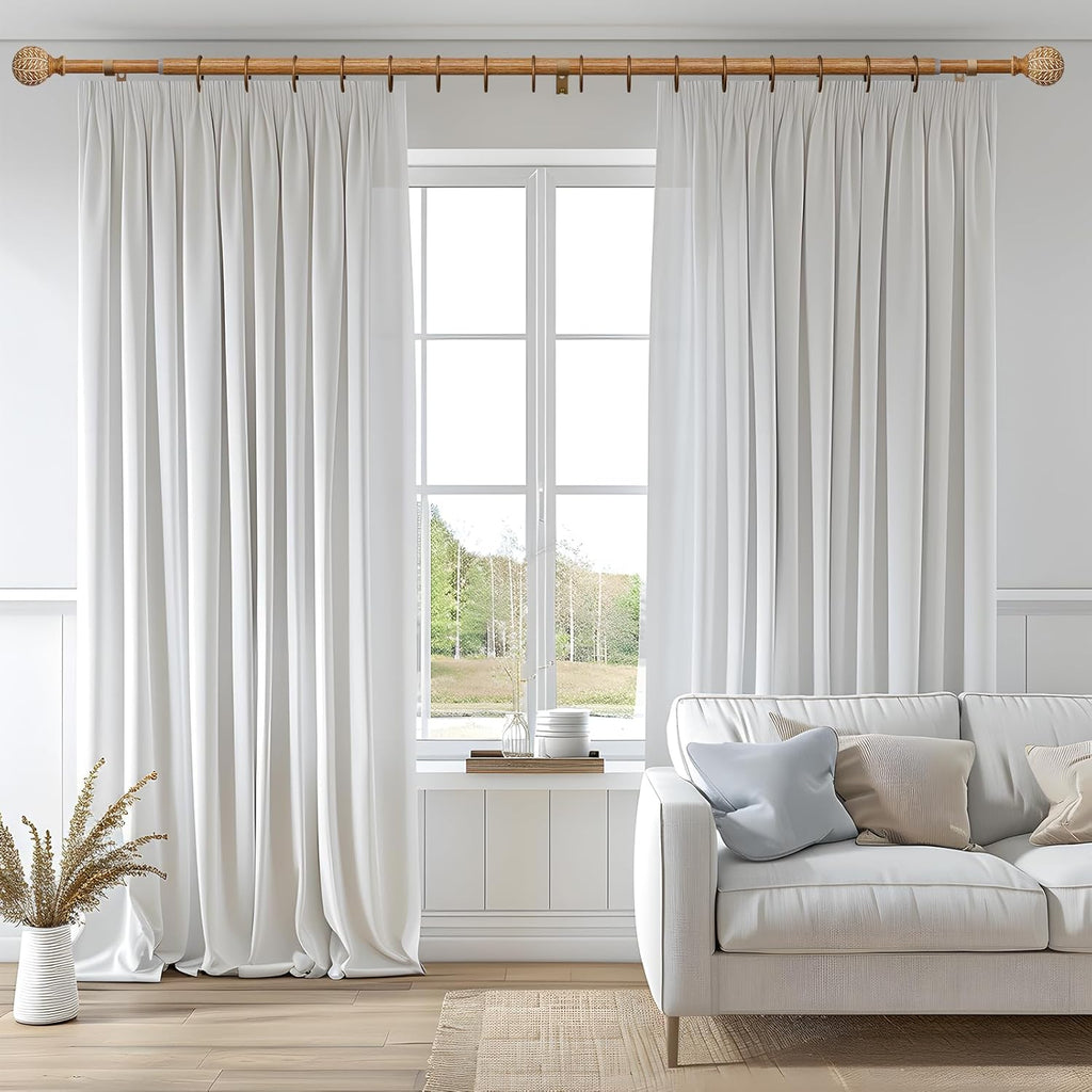 Imitation Wood Grain Ball Curtain Rods for Windows 28 to 48 Inch,1 Inch Heavy Duty Adjustable Wood Curtain Rod,Boho Decorative Drapery Rods Set with Brackets,Size:18''-45''