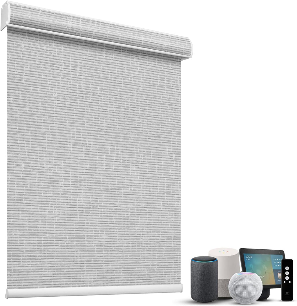 SmartWings Motorized Light Filtering Shades, 70% Blackout, Custom Size, Rechargeable Battery, Works with Matter/Apple HomeKit, Alexa, Thread/Zigbee, Remote Optional, 70% Safari Smoke