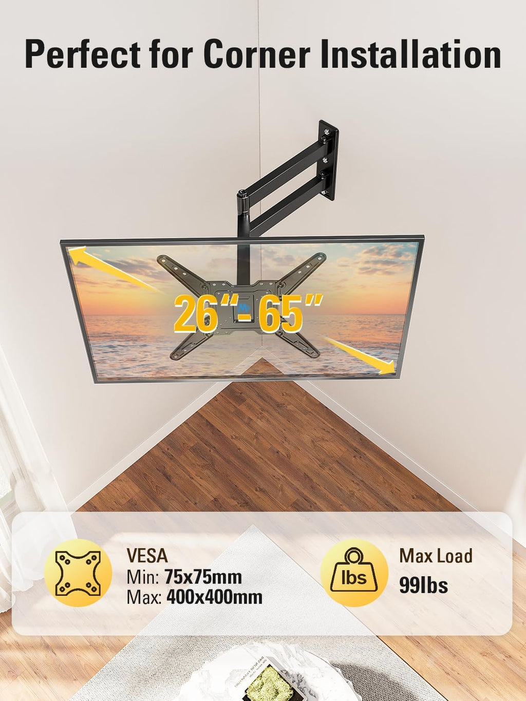 Mounting Dream Long Arm TV Wall Mount for Most 26-65 Inch TVs, 30 Inch Long Extension TV Mount Swivel and Tilt, Full Motion Wall Mount TV Bracket Fit Max VESA 400x400mm,Up to 99 lbs, MD2286-M