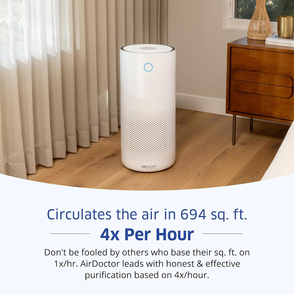 AirDoctor 4000 Air Purifier for Large Rooms | Triple filtration technology with UltraHEPA, Carbon/VOC material & Air Quality Sensor | Captures Particles 100x Smaller Than HEPA Standard (White)