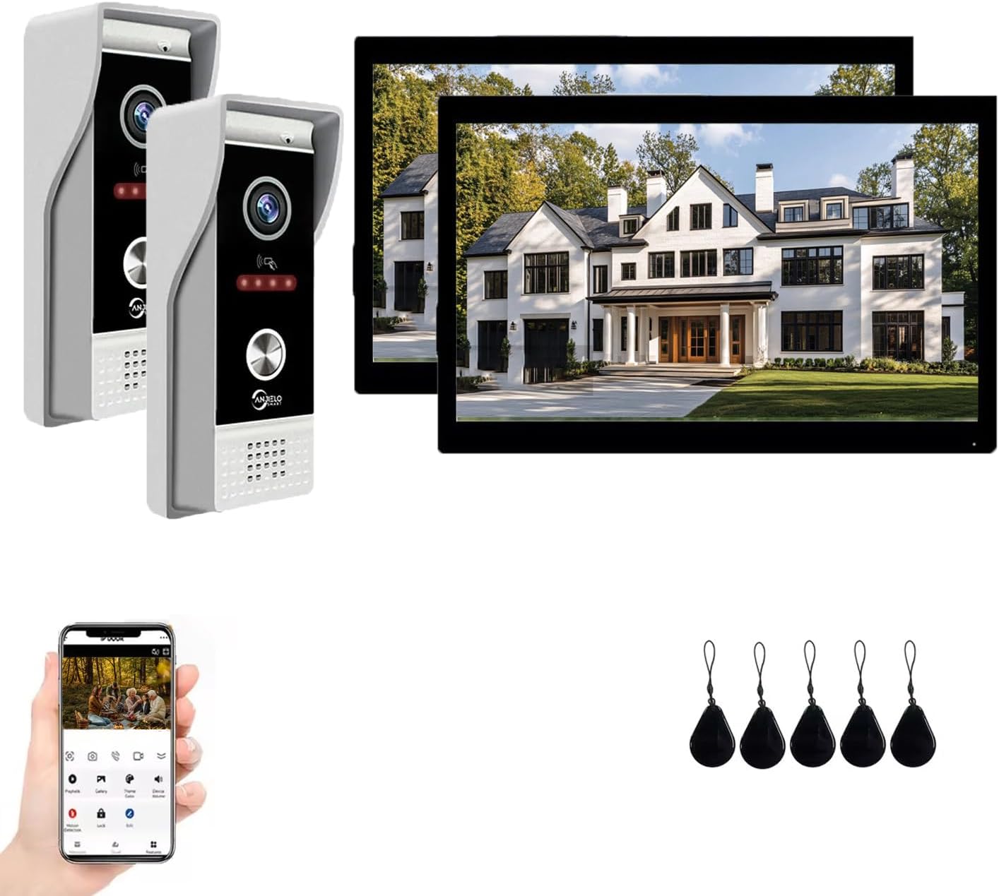 Video Doorbell Intercom System,10 Inches Touch Screen (Black) Video Doorbell Door Phone System,Support Remote Unlock, Dual-Way Intercom,Night Vision for Villa House Apartment (2-Camera + 2-Monitor)