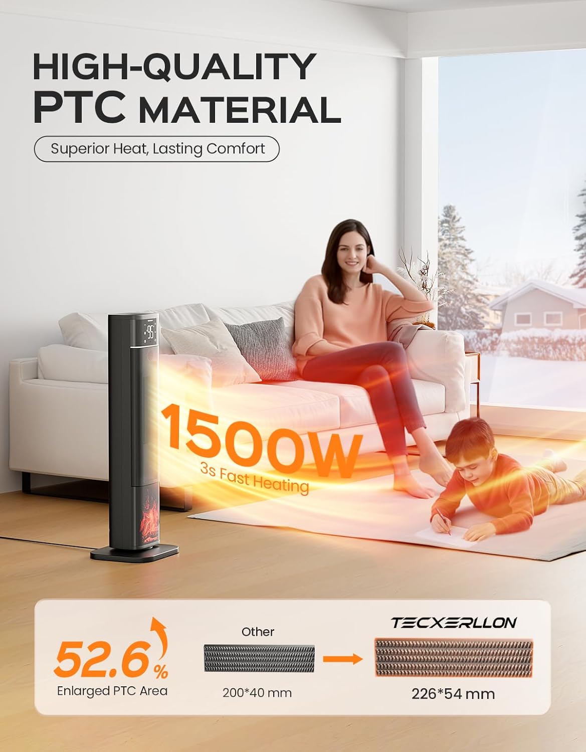 32.3" Portable Space Heaters for Indoor Use Large Room, 1500W Tower Electric Space Heater with 3D Flame, PTC Ceramic Space Heaters with Remote