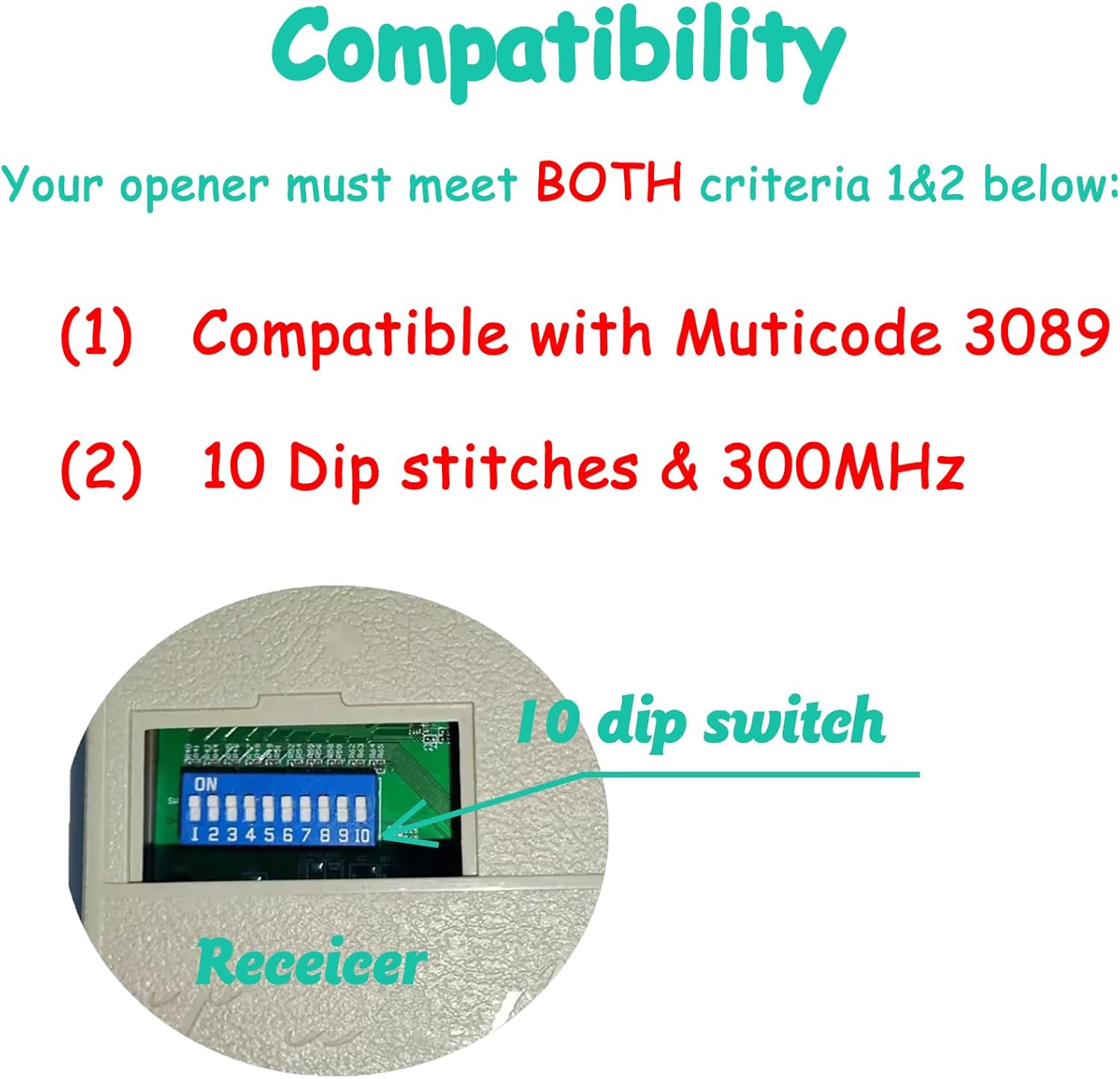 2 for 10 Dip Switch Multicode Gate Door Opener Remote,Replacement for Multi-Code Garage Door Opener Remote Transmitter 3089 MCS308911 3060 MCS306010,3070 MCS307010,300MHz
