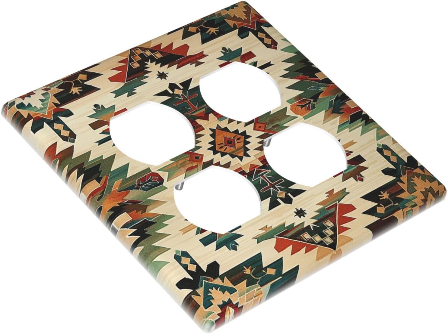 Outlet Covers Southwest Rustic American Indian Aztec Boho 2 Gang Double Duplex Decorative Light Switch Covers Electrical Wallplates Socket Faceplate for Bed Room living Room Decor